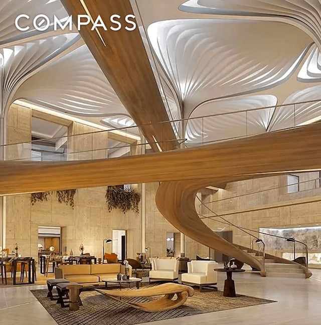 30 Riverside Blvd Unit 33D, New York City, NY 10069 - building lobby featuring a towering ceiling and wooden walls