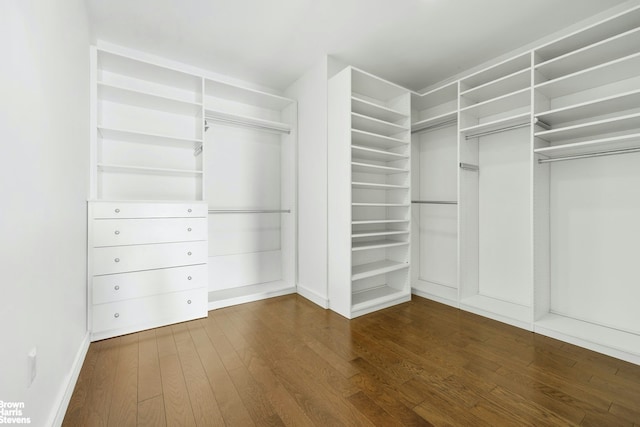 walk in closet with wood finished floors
