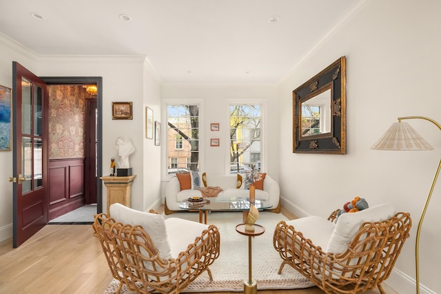 38 Garfield Place, New York City, NY 11215 - sitting room with crown molding, light wood-type flooring, baseboards, and wainscoting