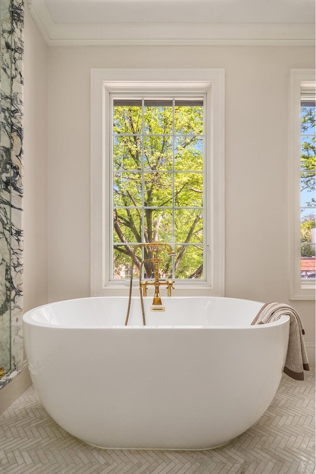 38 Garfield Place, New York City, NY 11215 - full bathroom with a freestanding tub and ornamental molding