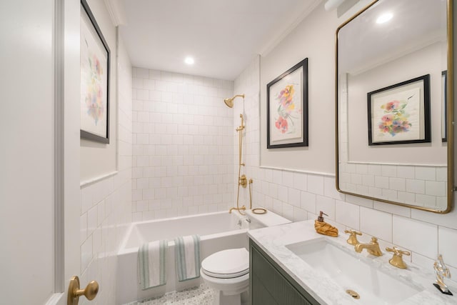 38 Garfield Place, New York City, NY 11215 - bathroom featuring vanity, toilet,  shower combination, tile walls, and recessed lighting
