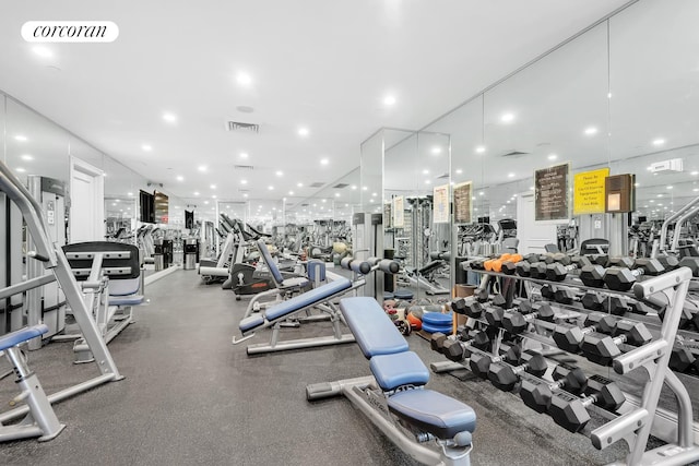 exercise room featuring visible vents