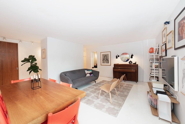living area featuring rail lighting