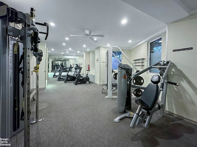 60 Sutton Pl S Unit 3Kn, New York City, NY 10022 - exercise room featuring ceiling fan, recessed lighting, and carpet flooring