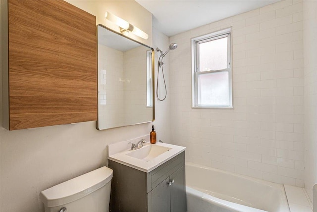 full bath featuring toilet, shower / tub combination, and vanity