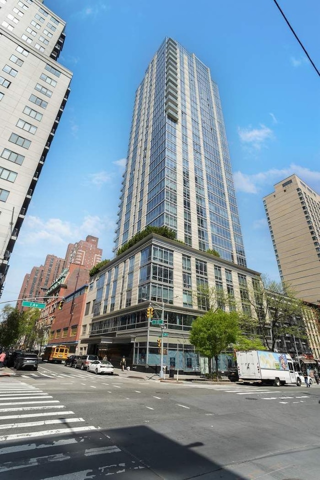 view of building exterior with a city view