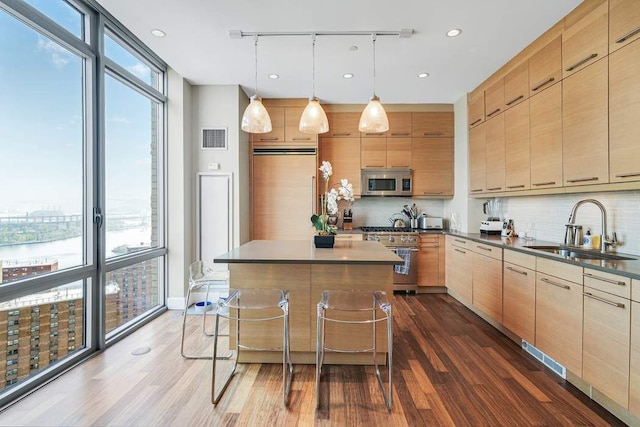 kitchen with visible vents, a sink, a wealth of natural light, and premium appliances