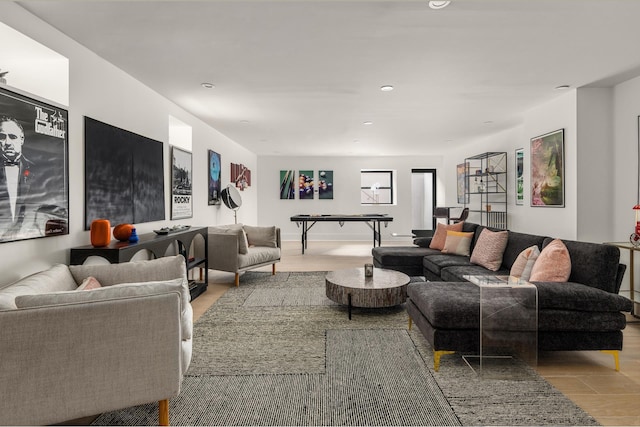 living room featuring recessed lighting and light wood finished floors