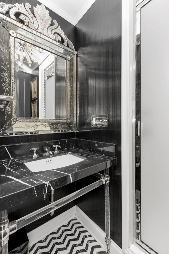 1133 Park Ave Unit 2W, New York City, NY 10128 - bathroom featuring crown molding and vanity