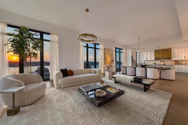 living area with a chandelier