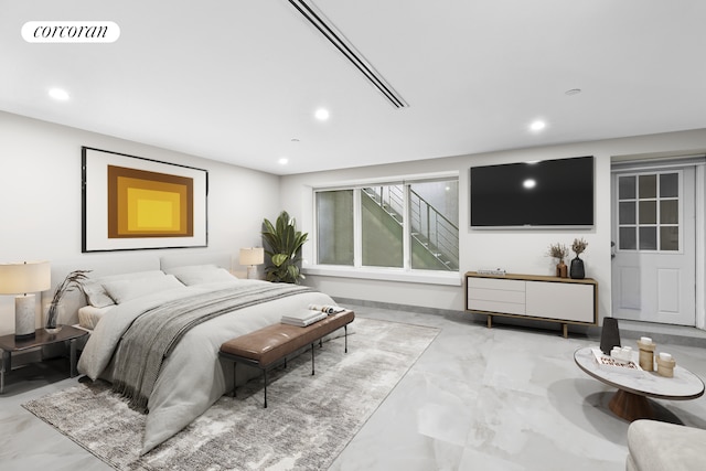 519 Maple St Unit 1B, New York City, NY 11225 - bedroom with recessed lighting and marble tiled floors