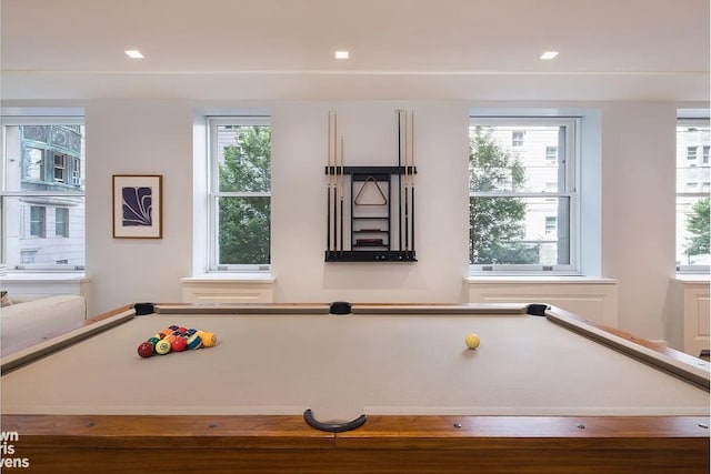 game room featuring recessed lighting and pool table