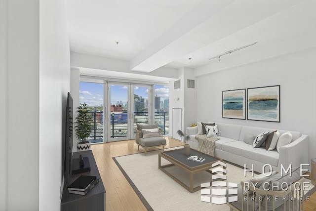 302 2nd St Unit 12H, New York City, NY 11215 - living room featuring wood finished floors and rail lighting