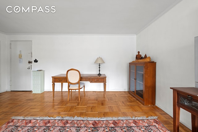 interior space featuring crown molding