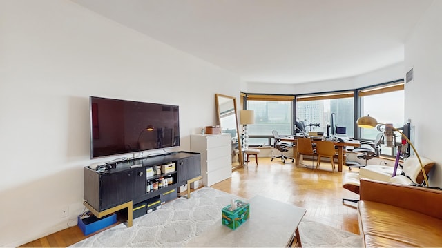 living area with an office area