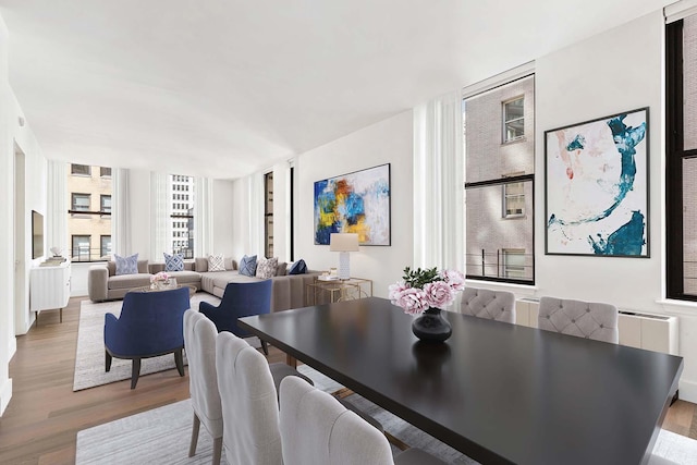 25 Broad St Unit 21-I, New York City, NY 10004 - dining area featuring wood finished floors and radiator heating unit
