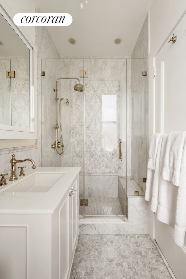 465 W End Ave Unit 10B, New York City, NY 10024 - bathroom featuring a stall shower and vanity