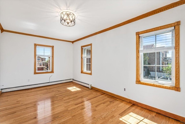 21-09 48th St, New York City, NY 11105 - unfurnished room featuring light wood-type flooring, baseboards, crown molding, and a chandelier