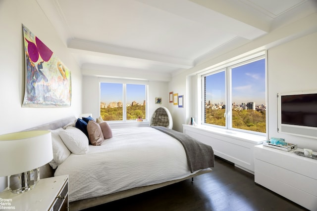 1212 5th Ave Unit 14Ad, New York City, NY 10029 - bedroom featuring dark wood-type flooring, beamed ceiling, and crown molding