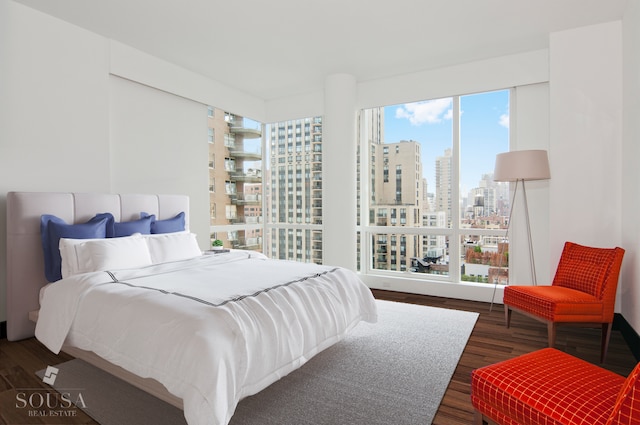 151 E 85th St Unit 12K, New York City, NY 10028 - bedroom with a skyline view and dark wood finished floors