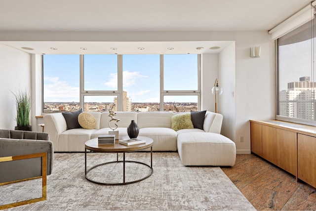 living area featuring a healthy amount of sunlight and baseboards