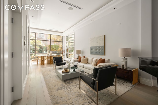 living room with hardwood / wood-style flooring