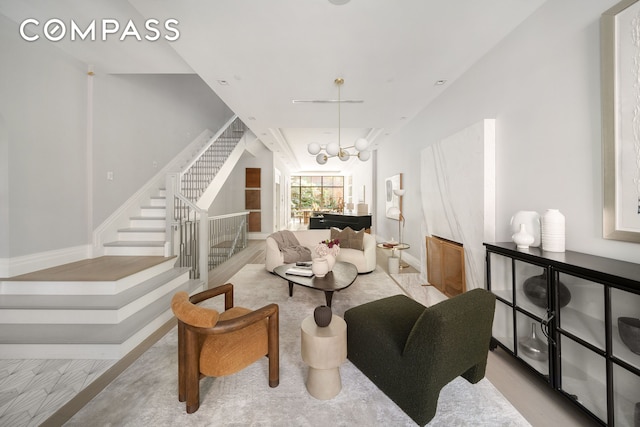 interior space featuring an inviting chandelier and stairway