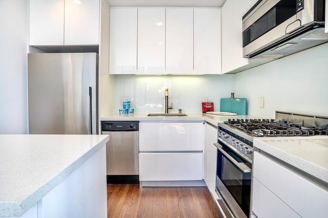 kitchen with white cabinetry, appliances with stainless steel finishes, a sink, and modern cabinets