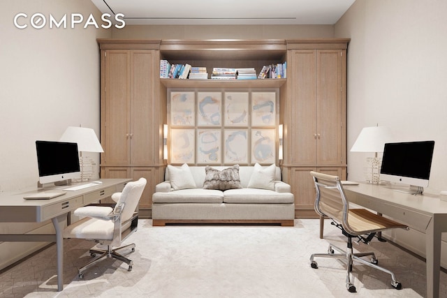 view of carpeted home office