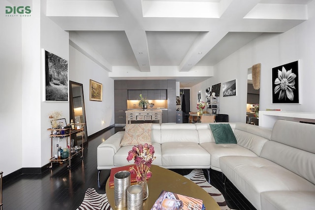20 Pine St Unit 2207, New York City, NY 10005 - living area featuring beam ceiling and wood finished floors