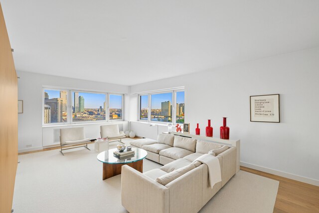 35 Sutton Pl Unit 20A, New York City, NY 10022 - living area with a city view and wood finished floors