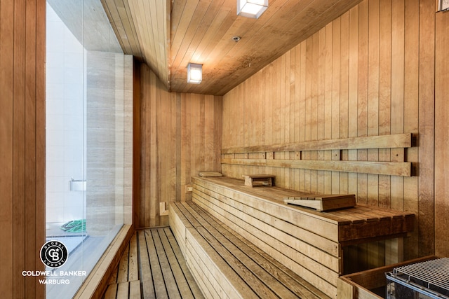 70 Little W St Unit 5C, New York City, NY 10280 - sauna featuring wood walls, wood ceiling, and wood finished floors