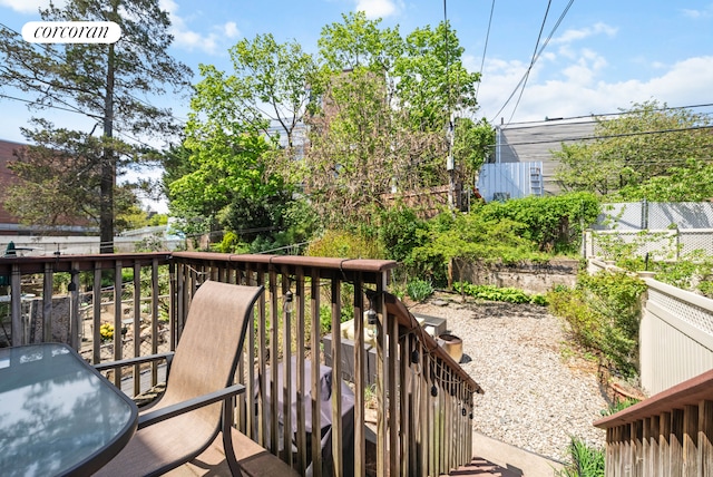 view of wooden balcony featuring a wooden deck