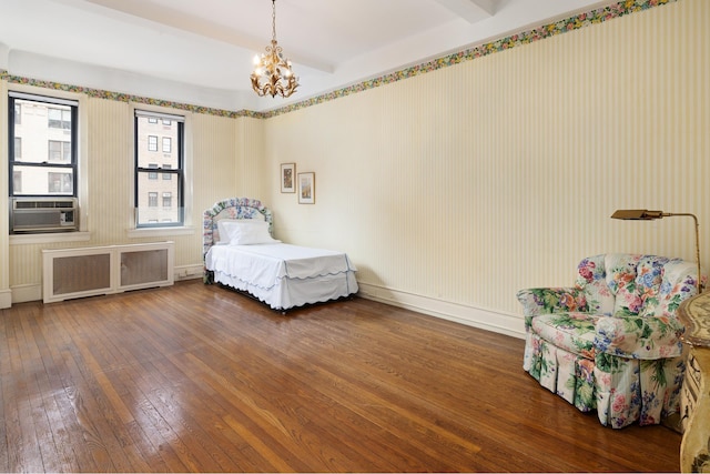 1165 Park Ave Unit 10A, New York City, NY 10128 - bedroom with radiator, hardwood / wood-style flooring, a chandelier, and cooling unit