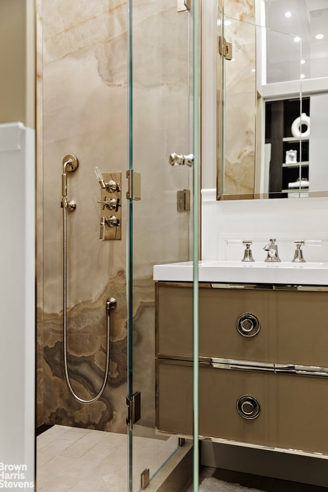 bathroom featuring a shower stall