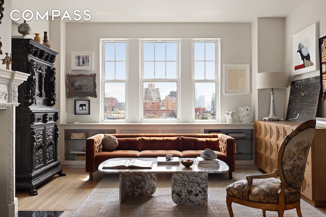 living area featuring wood finished floors