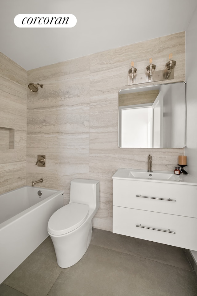 291 6th Ave Unit 4, New York City, NY 11215 - bathroom with vanity, toilet, shower / tub combination, and tile walls
