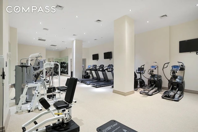 110 Livingston St Unit 6C, New York City, NY 11201 - gym with carpet flooring, recessed lighting, and baseboards