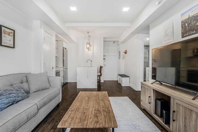 45 Tudor City Pl Unit 507, New York City, NY 10017 - living room with dark wood finished floors and baseboards
