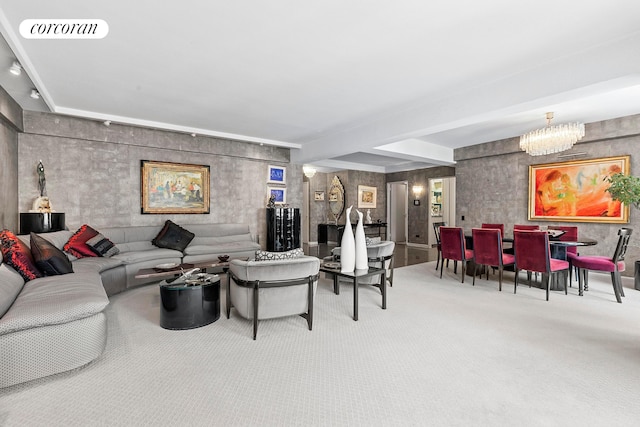 200 E 57th St Unit 14F, New York City, NY 10022 - carpeted living area featuring a chandelier