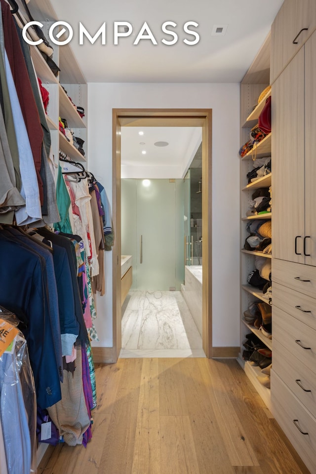 spacious closet with light wood-type flooring