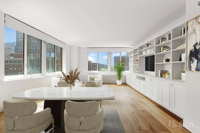 333 Rector Pl Unit 805, New York City, NY 10280 - dining room featuring healthy amount of natural light, light wood-style flooring, and a view of city