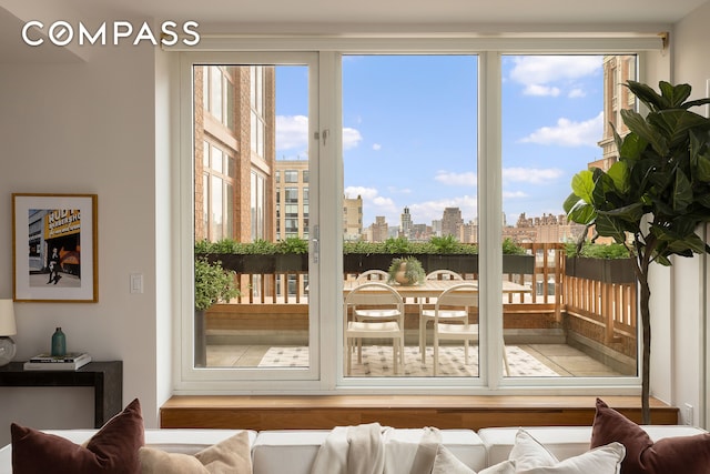 doorway to outside with a view of city