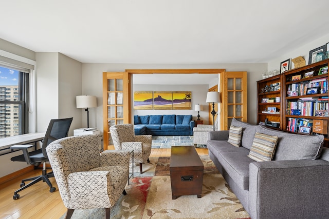 living area with wood finished floors