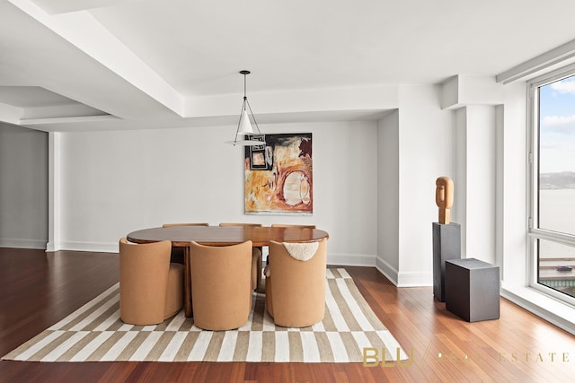 dining space with baseboards and hardwood / wood-style floors