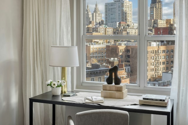 interior space featuring a view of city