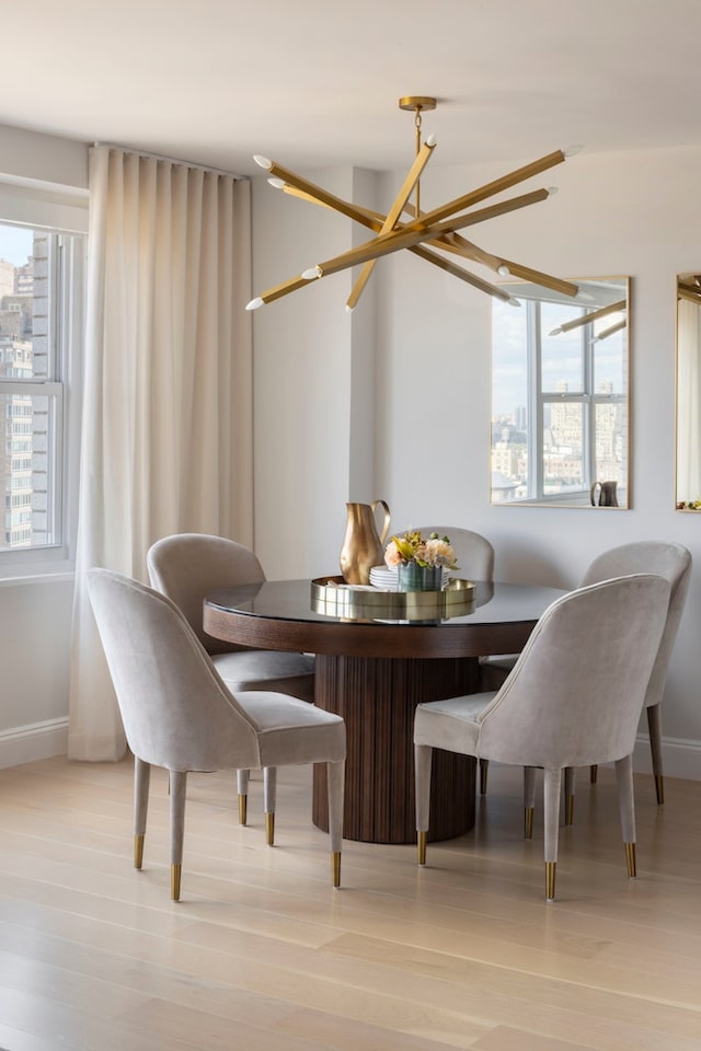 dining space featuring baseboards and wood finished floors