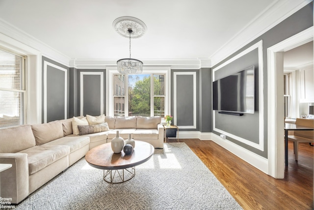 180 Riverside Dr Unit 3E, New York City, NY 10024 - living room with a chandelier, ornamental molding, and wood finished floors