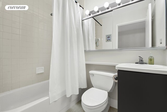 96 Schermerhorn St Phc, Phc, New York City, NY 11201 - full bath with toilet, vanity, shower / bath combo with shower curtain, and tile patterned flooring