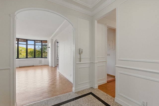 222 Riverside Dr Unit 5A, New York City, NY 10025 - hall featuring crown molding, arched walkways, and baseboards